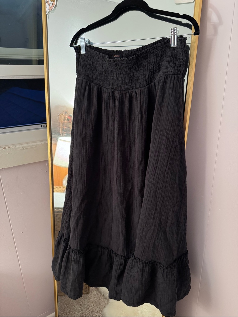 Quince Black Smocked-Waist Maxi Skirt size M